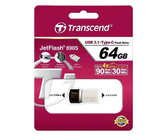 Cumpara Memorie USB Transcend JetFlash 890, 64GB, Argintiu in Moldova